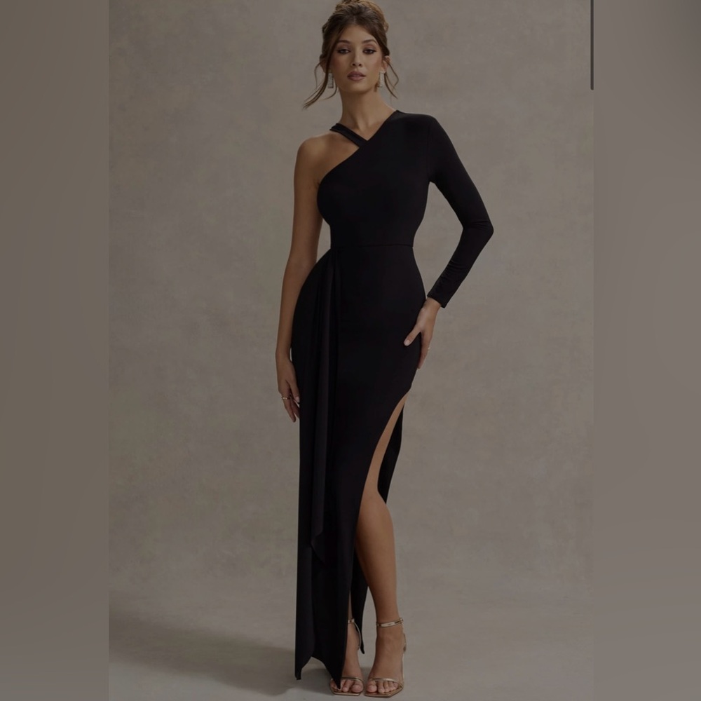 Club L London Elegant Black One-Shoulder Dress